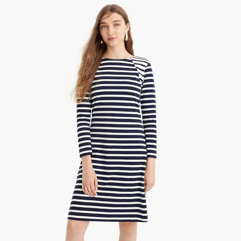 J.Crew 365 Breton Stripe Navy White Fit and Flare Dress Size S Nautical Coastal